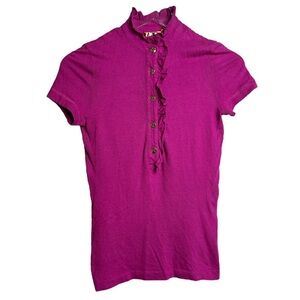 Tory Burch Pink Ruffel Button Down Top